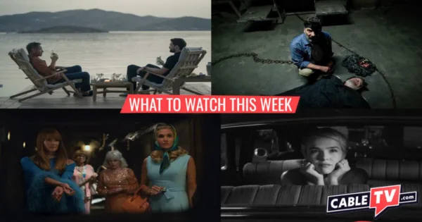 A collage of images from Malice, The Creep Tapes, Palm Royale, and Nouvelle Vague, shows covered in CableTV.com’s What to Watch This Week column for Nov. 10–16.