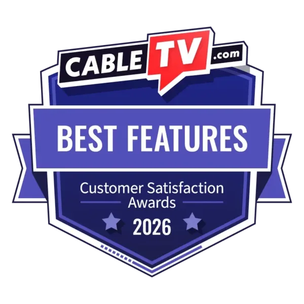 Badge declaring the 2026 CableTV.com Customer Satisfaction Award for Best Features