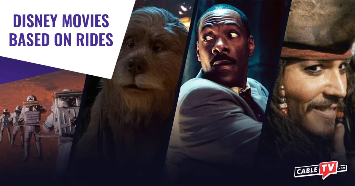 Images from four Disney movies based on Theme Park rides