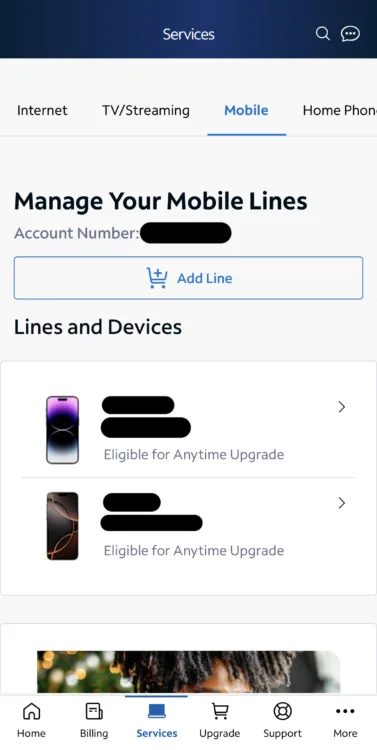 Spectrum App 2 Screenshot of Spectrum Mobile App showing lines and devices