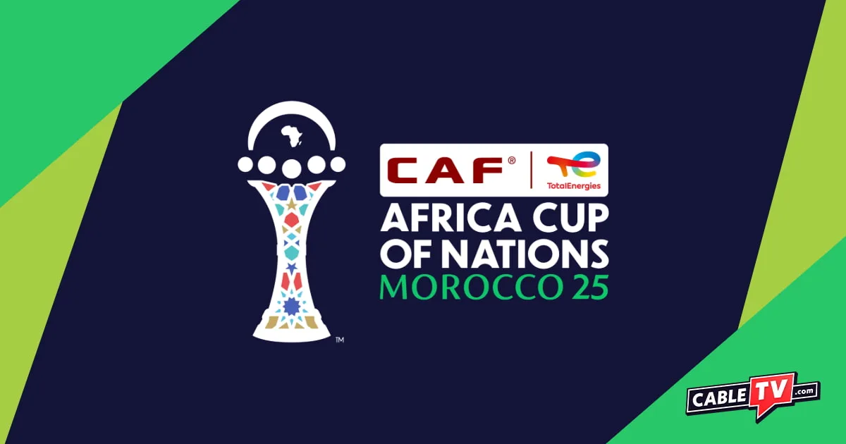 Africa Cup of Nations logo on a dark blue background with green accents