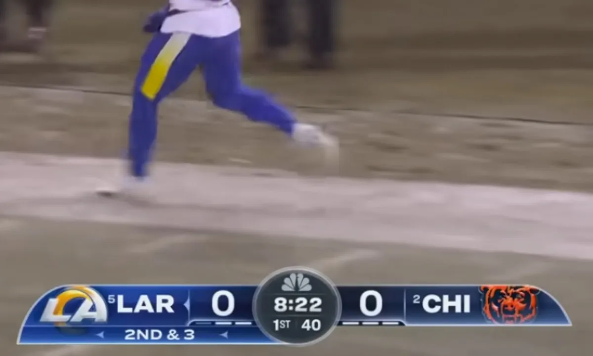 A close-up view of the new NBC Sports scorebar featuring the updated font and lower-third graphics during an NFL game.