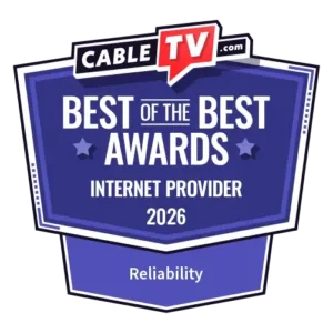 A graphic with the text CableTV.com's 2026 Best of the Best Awards for internet providers with the category text Reliability