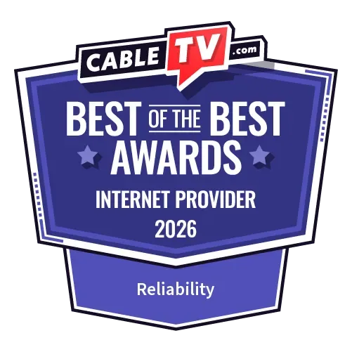 A graphic with the text CableTV.com's 2026 Best of the Best Awards for internet providers with the category text Reliability