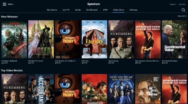 Screenshot of Spectrum's On Demand Library