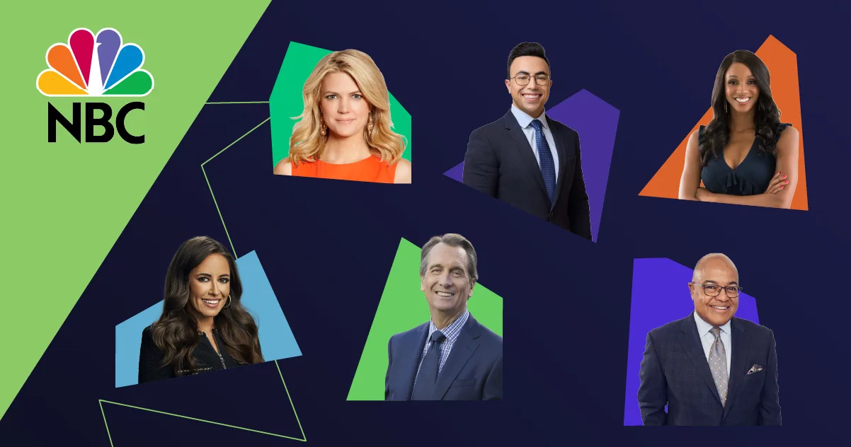 Headshots of NBC Sports' Super Bowl 60 broadcast team.