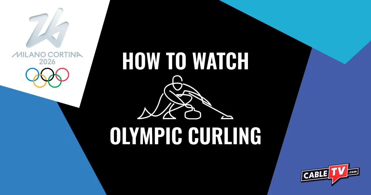 2026 Olympic curling logo on black background with official logo for the games in the upper left corner