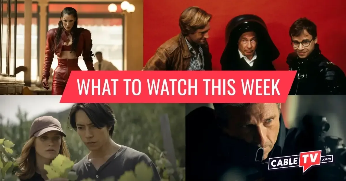 A collage of images from The Beauty, Mel Brooks: The 99-Year-Old Man, Drops of God, and Memory of a Killer, shows covered in CableTV.com’s What to Watch This Week column for Jan. 19–25.