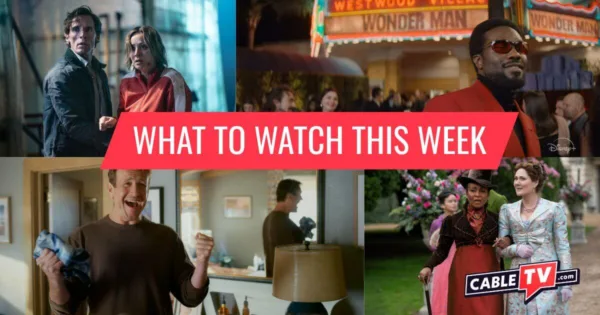 A collage of images from Vanished, Wonder Man, Shrinking, and Bridgerton, shows covered in CableTV.com’s What to Watch This Week column for Jan. 26–Feb. 1.