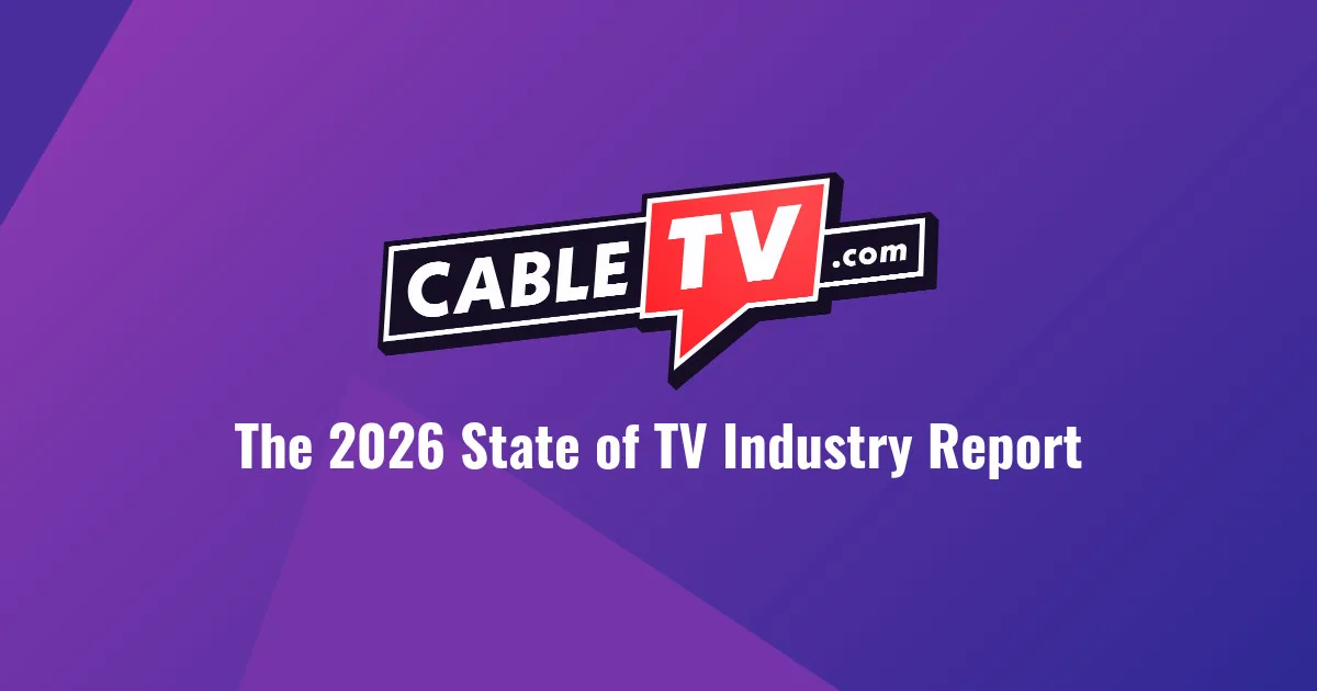CableTV.com logo and 'The State of TV Industry Report' in white text on a purple background
