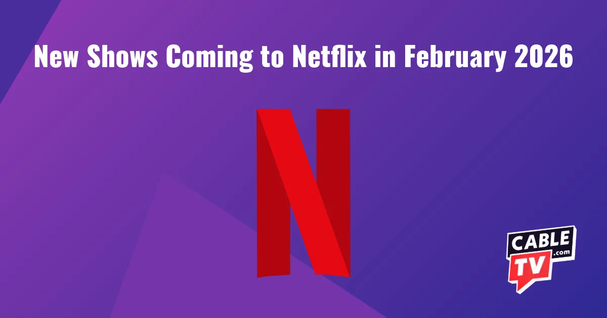 Red Netflix N logo on purple background for New Shows Coming to Netflix in February
