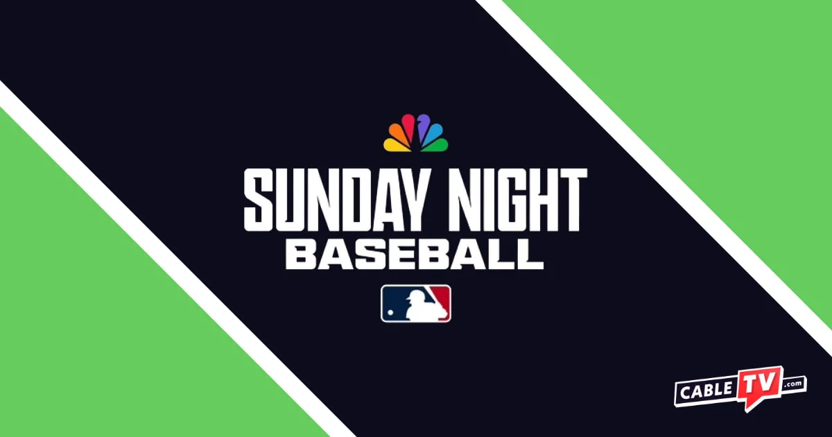 Sunday Night Baseball logo on a black background with lime green accents in the corners
