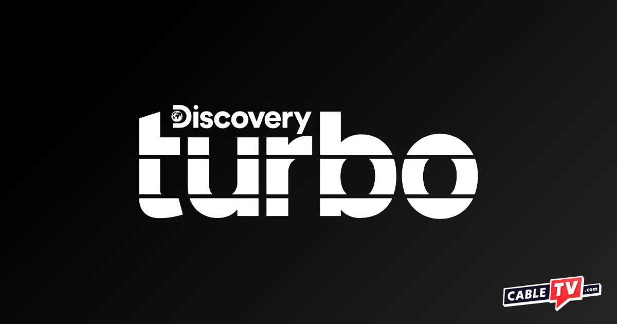 White Discovery Turbo logo on a black background