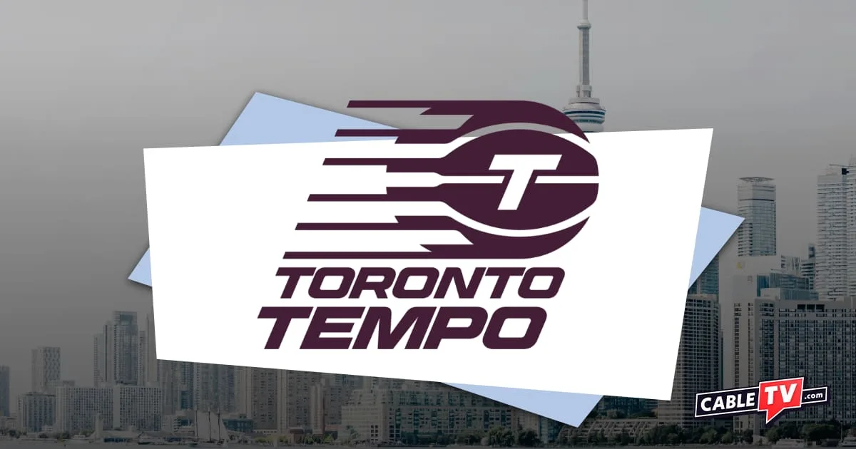 Maroon Toronto Tempo logo with Toronto skyline in background