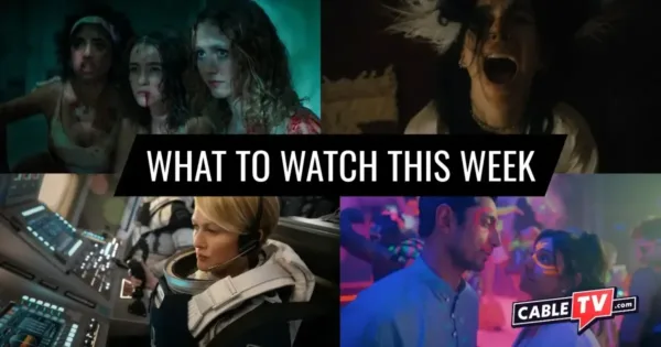 A collage of images from "Pretty Lethal," "Something Very Bad Is Going to Happen," "For All Mankind," and "Bait," movies and shows covered in CableTV.com’s What to Watch This Week column for March 23–29.