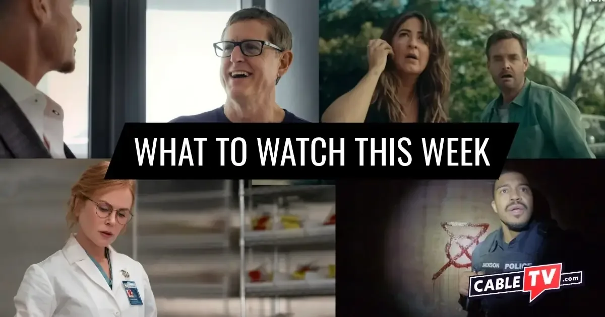 A collage of images from "Louis Theroux: Inside the Manosphere," "Sunny Nights," "Scarpetta," and "Bodycam," shows covered in CableTV.com’s What to Watch This Week column for Mar. 9–15.