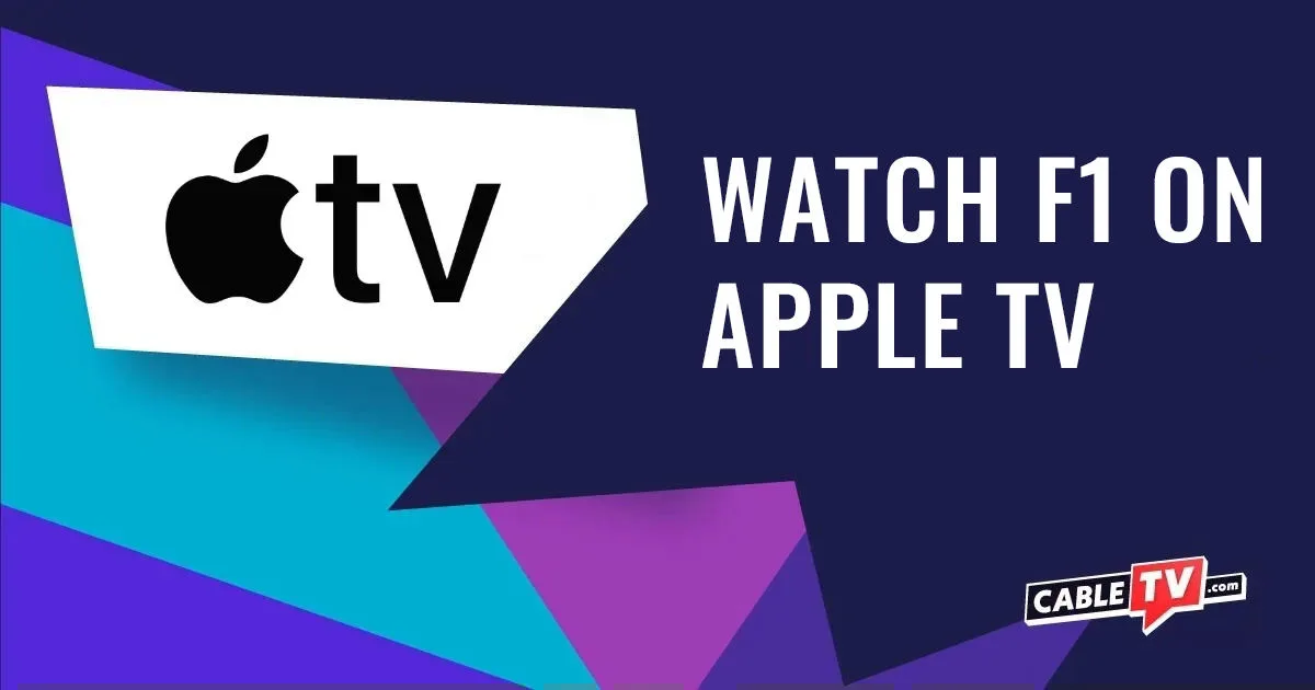 Apple TV F1 Featured Image A graphic with the apple tv logo and the text watch f1 on apple tv