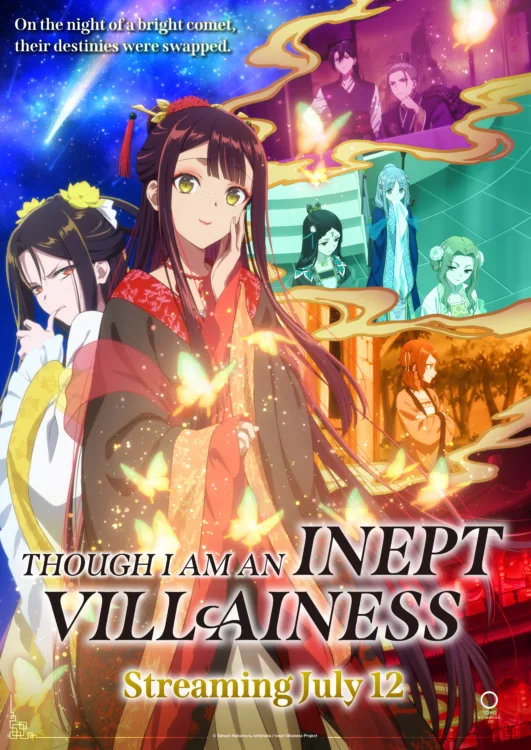 INEPT_KV-2_EN_01A A woman in red robes smiles while a woman in white robes scowls. "Though I am an Inept Villainess"