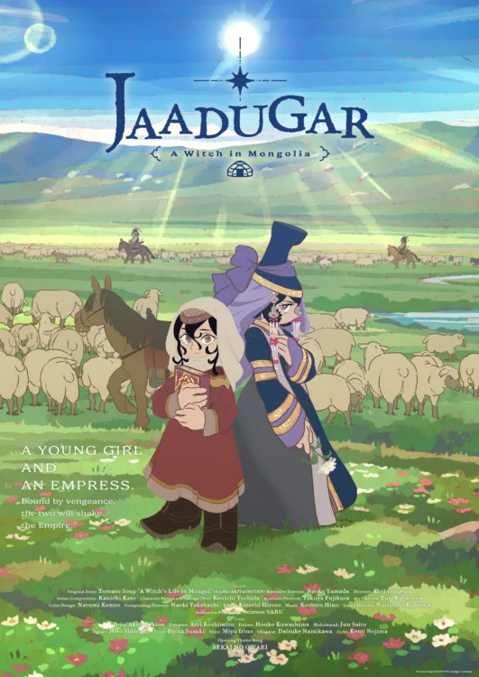 gdg_KV_0526_en Two women in historical garb stand in front of a flock of sheep. "Jaadugar: A Witch in Mongolia"