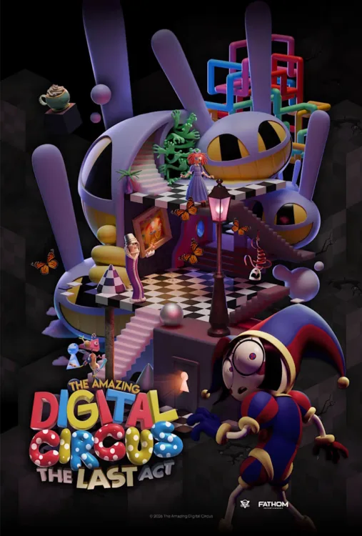 A poster for "The Amazing Digital Circus: The Last Act", featuring a lot of Jaxes and one Pomni.
