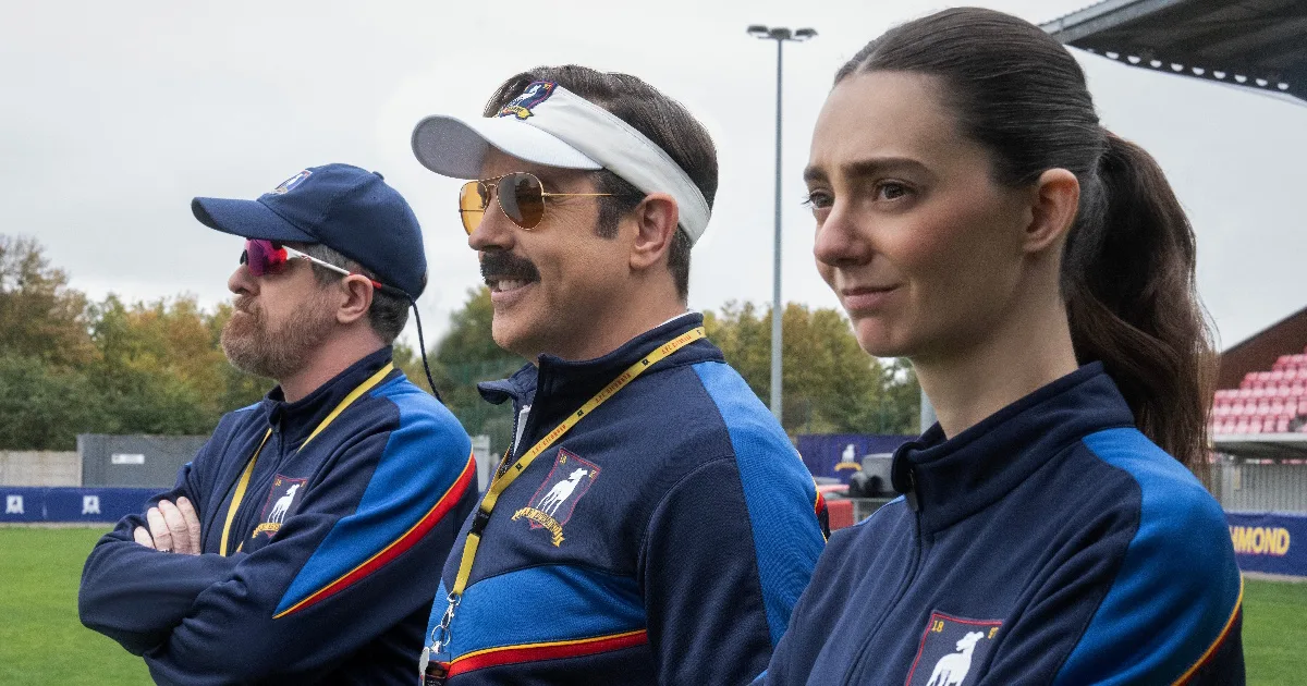 Coach Beard, Ted Lasso, and a new character played by Tanya Reynolds.