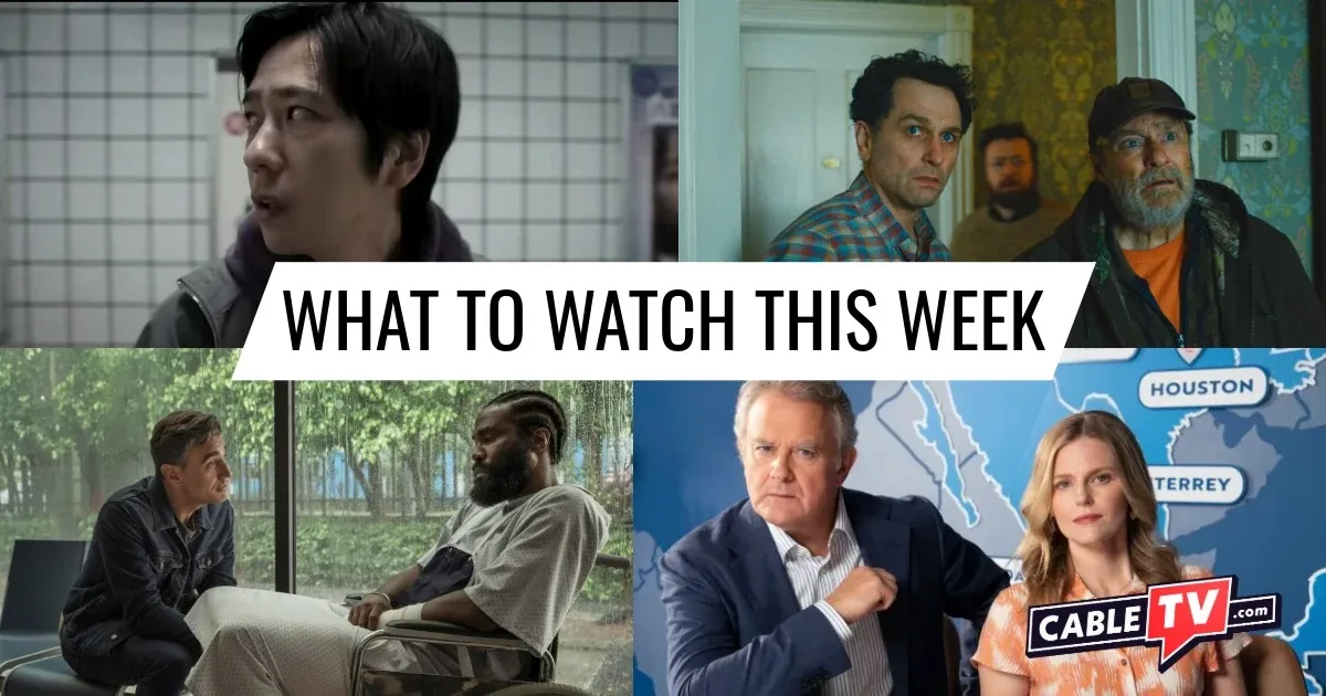 A collage of images from "Exit 8," "Widow's Bay," "Man of Fire," and "Twenty Twenty Six," movies and shows covered in CableTV.com’s What to Watch This Week column for Apr. 27–May 3.