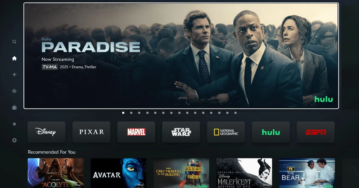 A screenshot of the Hulu app on a television.