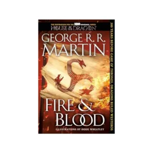 FireBlood600x600 Fire & Blood, a book by George R. R. Martin. a flag with three dragon heads burns on the cover.
