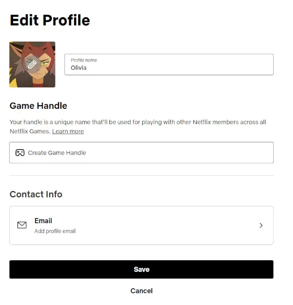 NetflixEmail1 A screenshot of the Netflix settings screen called "Edit Profile." There is a button that says "Add profile email."
