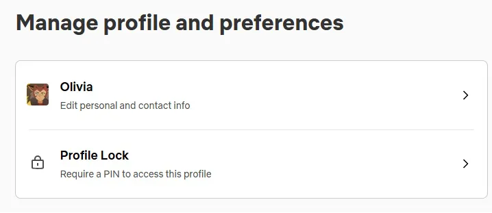 NetflixEmail2 A screenshot of the Netflix settings screen called "Manage profile and preferences."