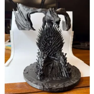 PS5ControllerStand600x600 A 3D printed dragon perched on the back of a 3D printed Iron Throne (in plastic).