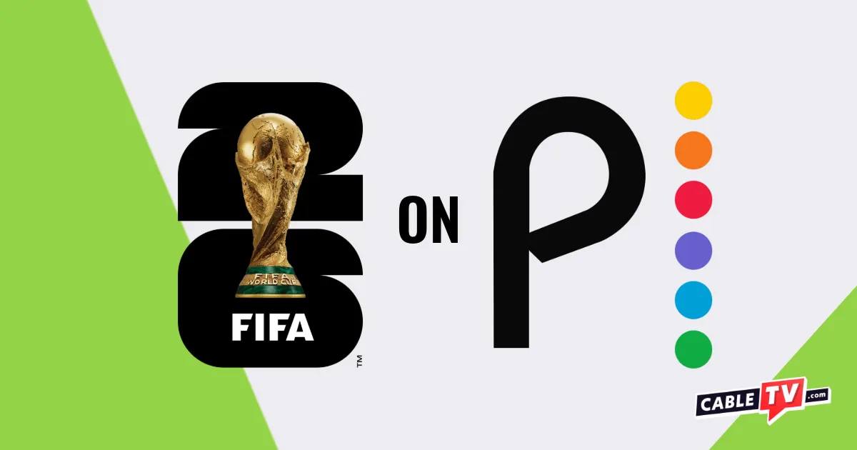 The 2026 FIFA World Cup logo alongside Peacock's 'P' icon.