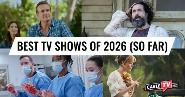 best tv shows of 2026 so far (june) a collage of still images from shrinking, from, the pitt, and beef