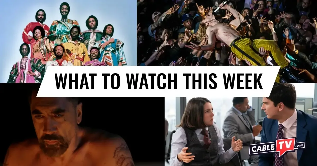 A collage of images from "Earth, Wind & Fire (To Be Celestial vs. That's the Weight of the World)," "The Vampire Lestat," "Cape Fear," and "Not Suitable for Work," shows covered in CableTV.com’s What to Watch This Week column for June 1–7.