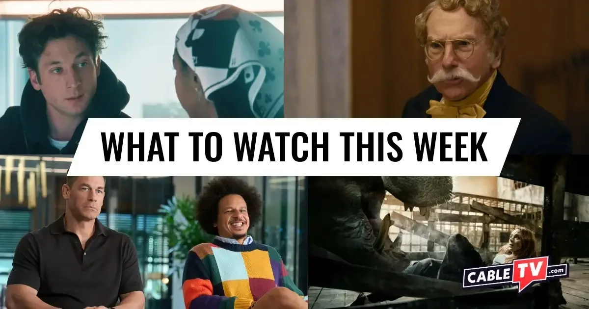 What to Watch This Week - June 22–28 A collage of images from "The Bear," "Life, Larry, and the Pursuit of Unhappiness," "Little Brother," and "Hungry," movies and shows covered in CableTV.com’s What to Watch This Week column for June 22–28.