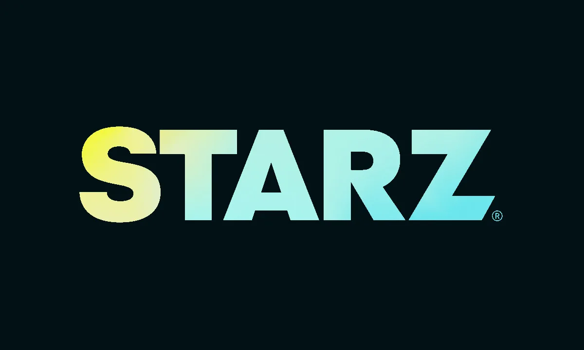 The Starz logo on a dark teal background.