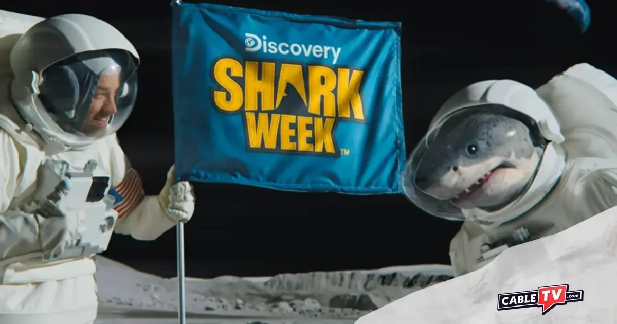 Where to Watch Shark Week 2026 Discovery Channel's Shark Week 2026 logo featuring a great white shark