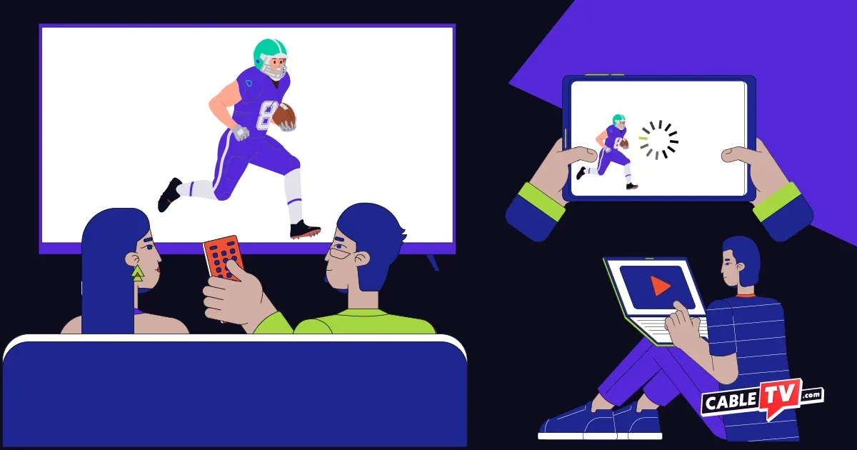 What Fans Pay to Watch Live Sports in 2026 Illustration of a sports fan navigating multiple TV and streaming options to watch live sports.