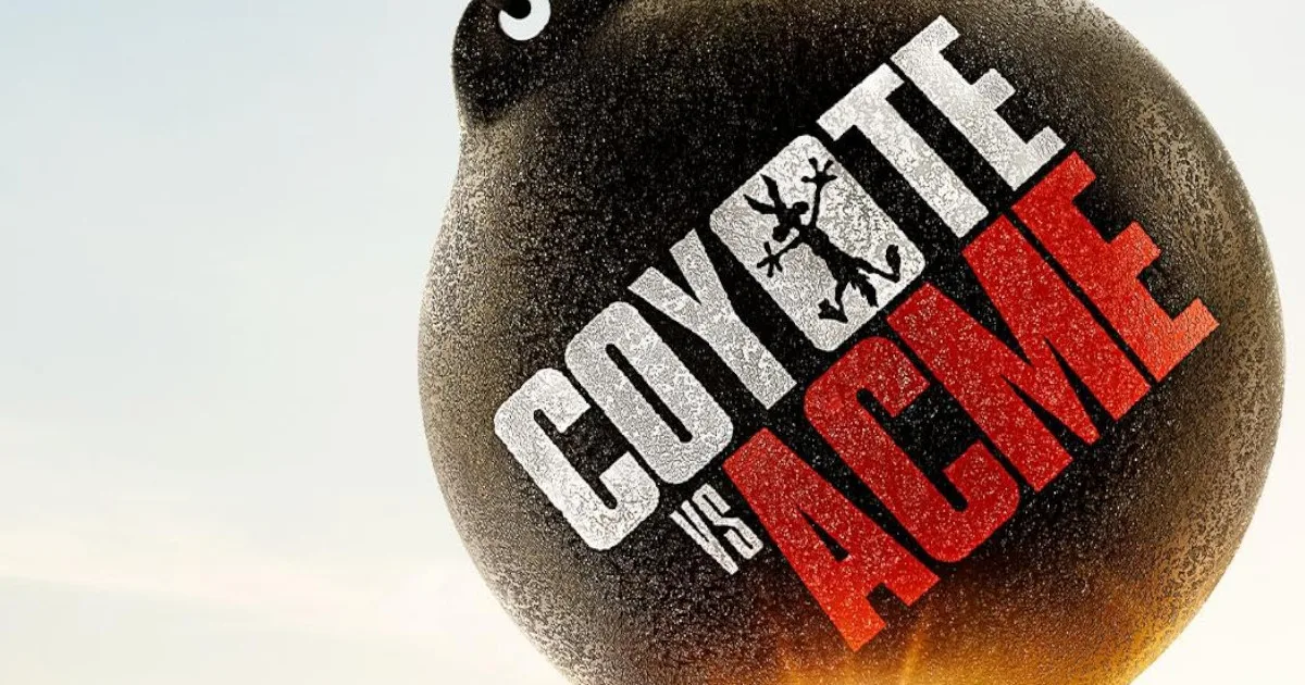 "Coyote vs ACME" on a giant wrecking ball. The "O" of Coyote is the Coyote's silhouette.