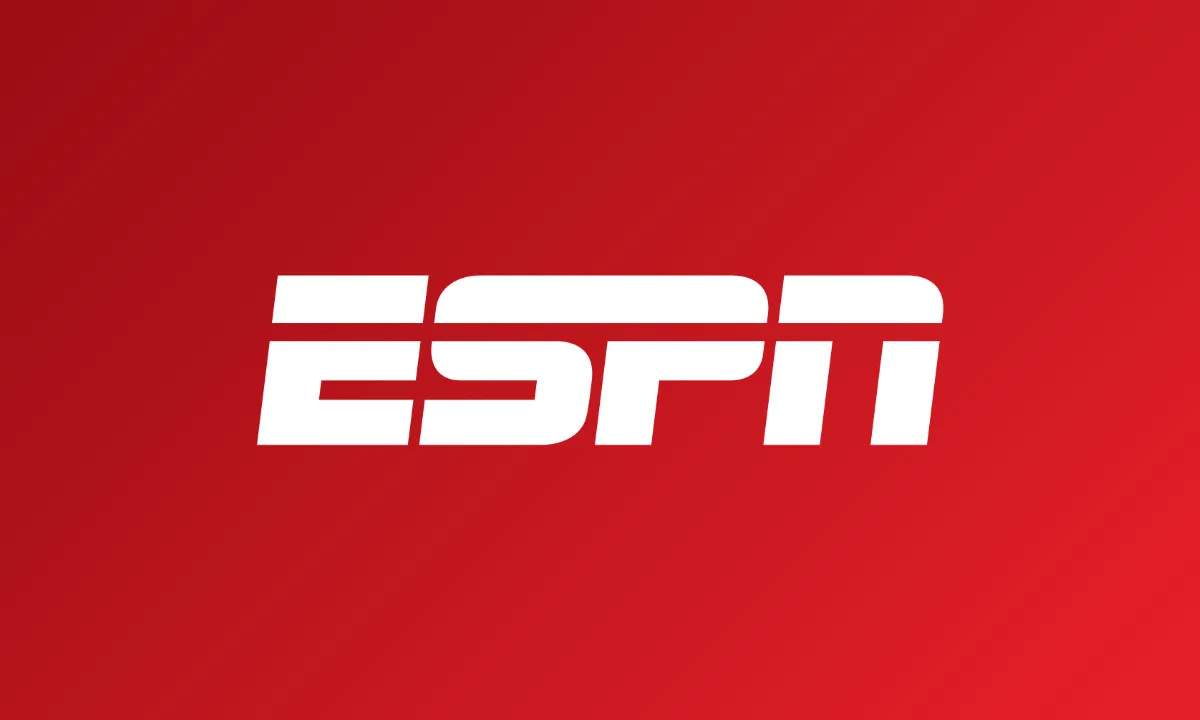 The white ESPN logo on a red gradient background.