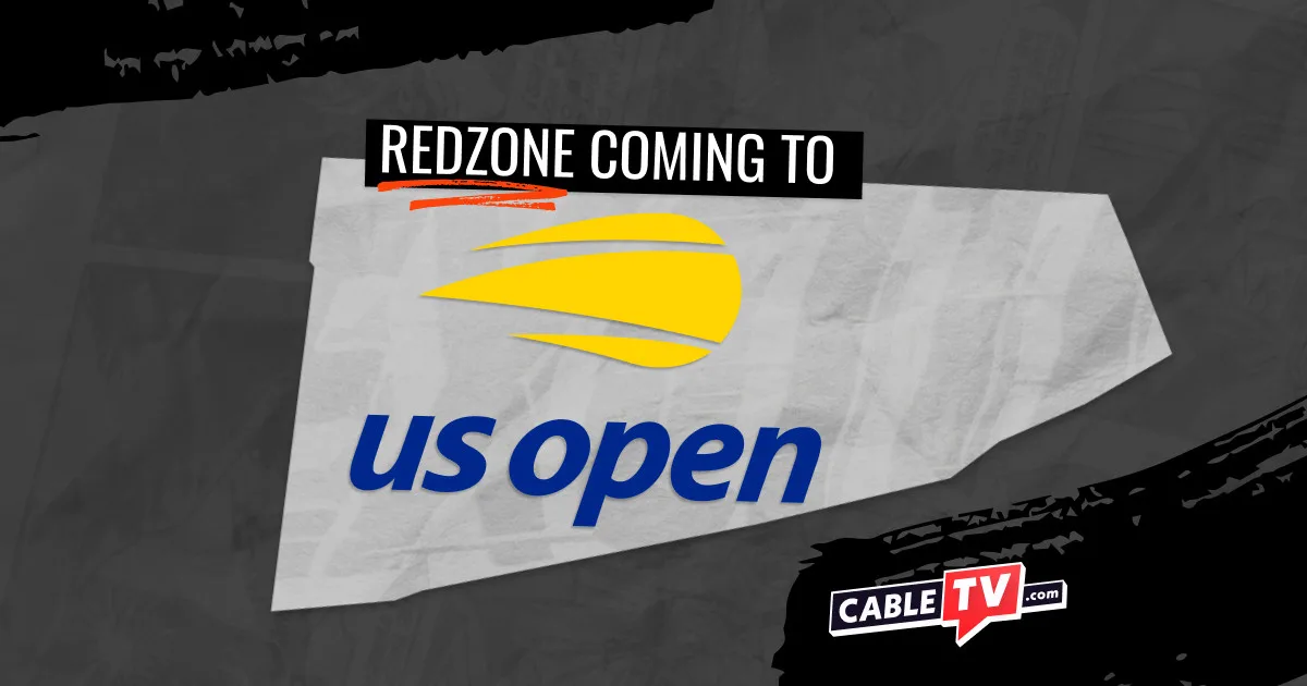 The U.S. Open Tennis Championships logo with text reading "RedZone coming to" on a black and gray background.