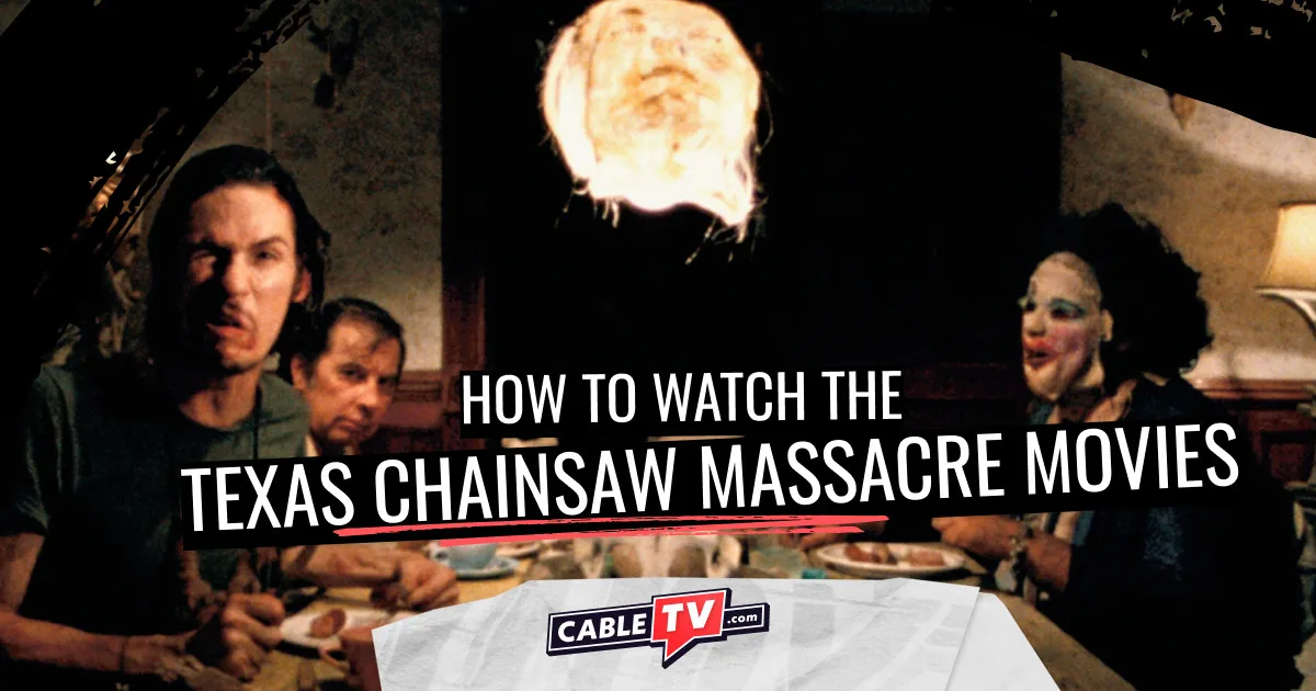 Image of the dinner table scene from The Texas Chain Saw Massacre (1974) showing the Sawyer family laughing and mocking Sally Hardesty (not shown).