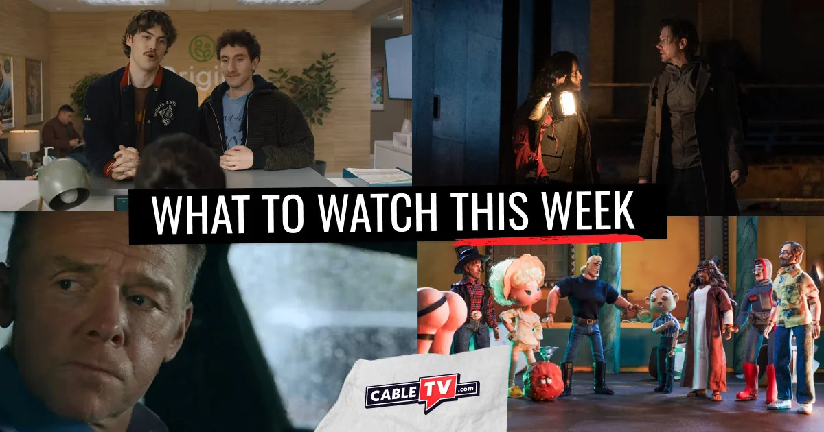 A collage of images from "Adults," "Dark Matter," "The Undeclared War," and "The Robot Chicken Adult Swim Special," movies and shows covered in CableTV.com’s What to Watch This Week column for Aug. 24–30.