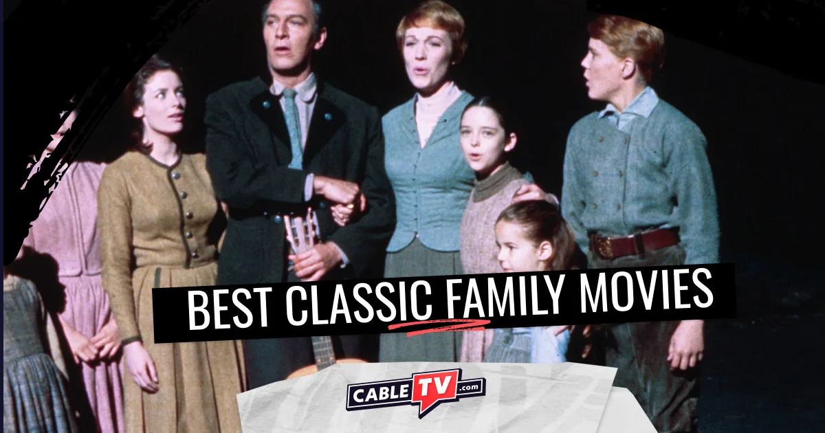 The Von Trapp family sings behind a CableTV.com logo.