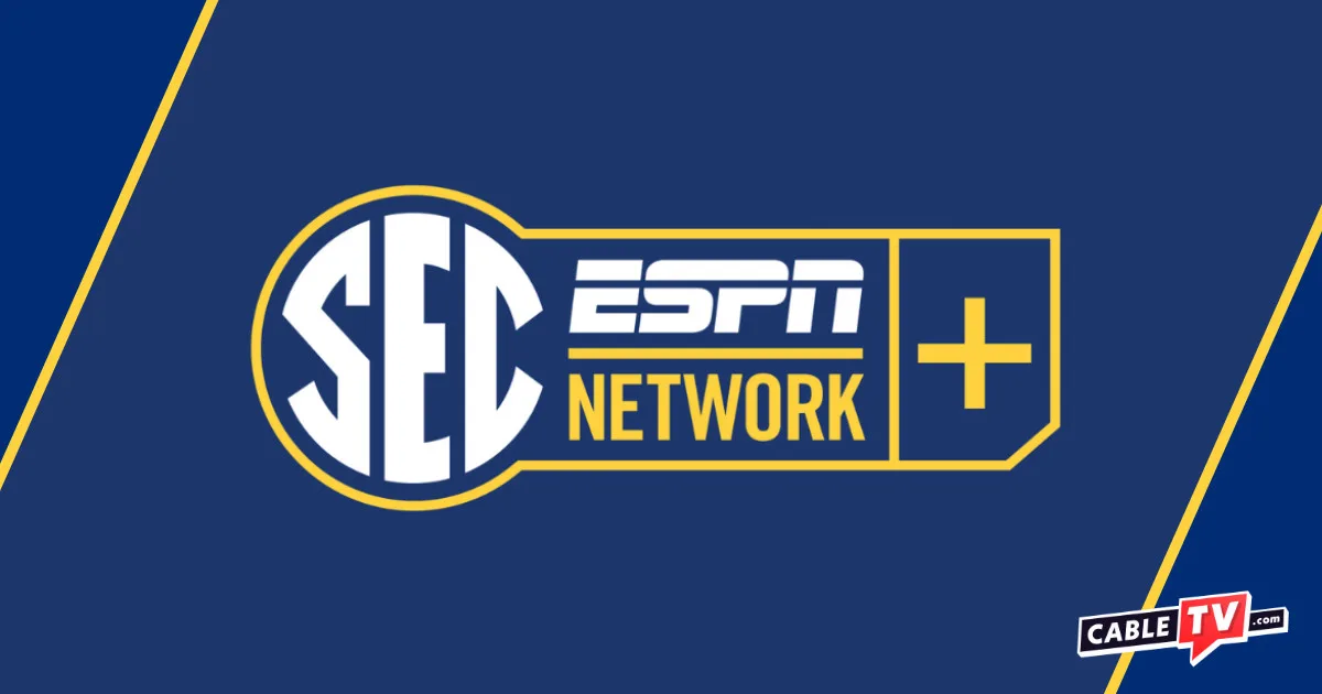 The SEC Network Plus logo on a blue and yellow background.