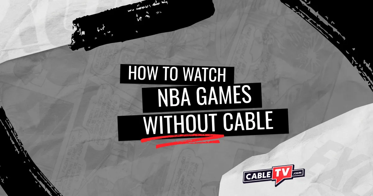 Text that reads "How to watch NBA games without cable" on a black and gray background.