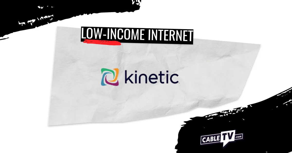 Kinetic logo on a stylized background with the text "Low-Income Internet"