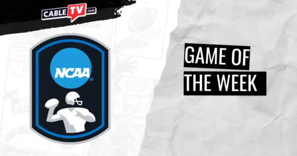 graphic with the cabletv logo, the ncaa fototball logo and the text game of the week