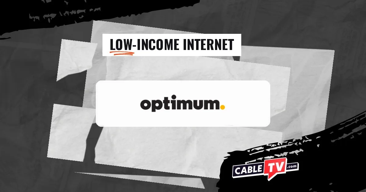 Optimum Low-Income Internet Optimum logo on a stylized background with the text "Low-Income Internet"