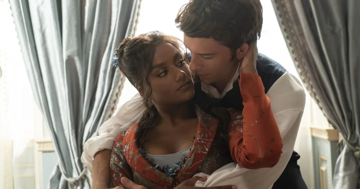 Anthony Bridgerton embraces his wife, Kate Bridgerton (née Sharma).